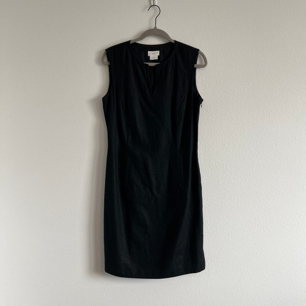 Vintage Liz Claiborne Black Linen-Blend Sheath Dress Size 8 Quiet Luxury Modern